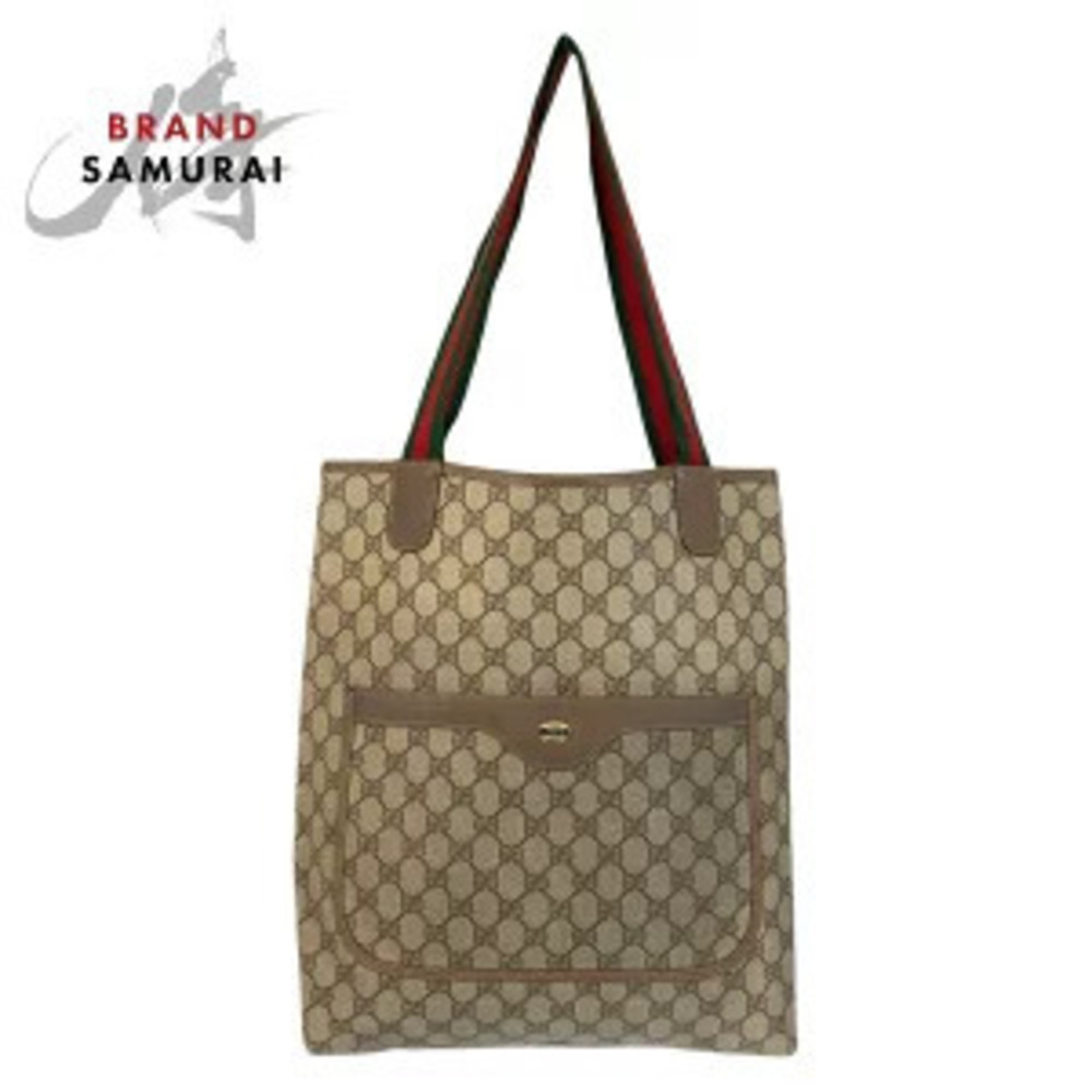 Gucci Sherry Beige Brown GG Supreme Canvas Leather Tote Bag Shoulder